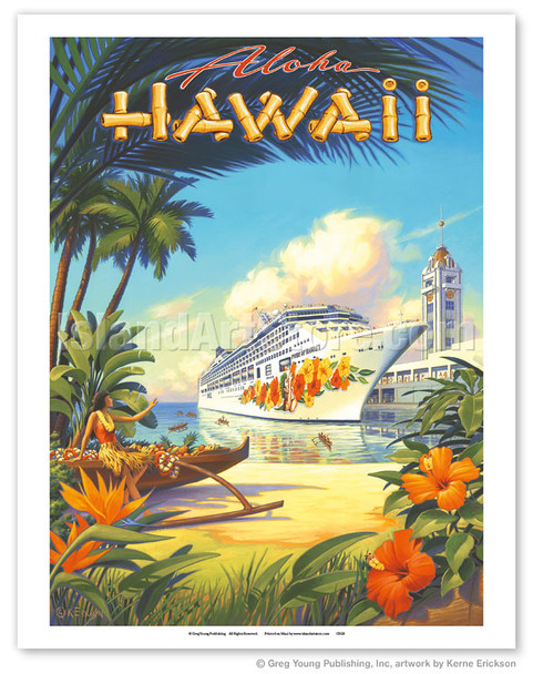 Pride of Hawaii Cruise Ship - Aloha Towers, Honolulu Harbor - Poster by Kerne Erickson