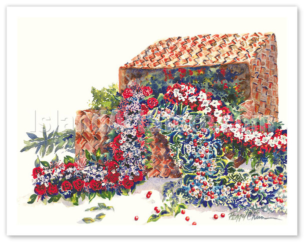 Holiday Treasures - Hawaiian Leis, Lauhala Baskets - Poster by Peggy Chun