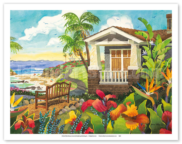 The Montage - Laguna Beach California - Seaside Bench Ocean View - Poster by Robin Wethe Altman