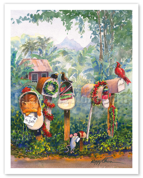 To Santa - Hawaiian Christmas (Mele Kalikimaka) Letters in Mailbox - Poster by Peggy Chun