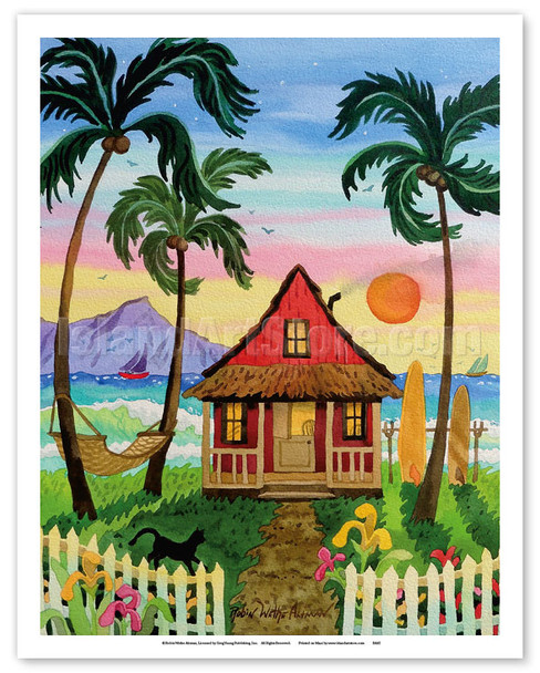 Hati's Red Hut - Tropical Beach Hut - Hawaii - Hawaiian Islands Sunset - Poster by Robin Wethe Altman