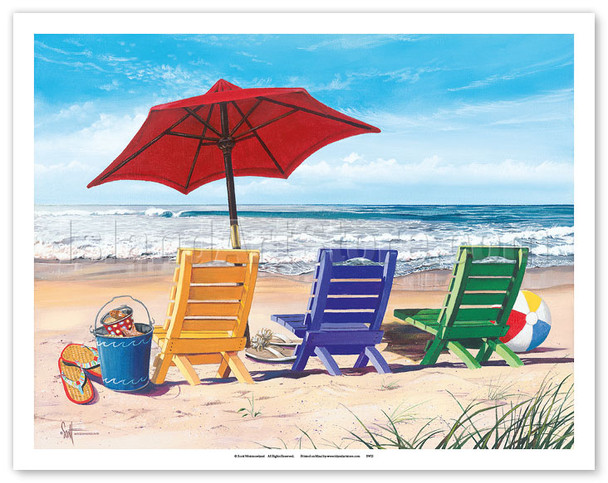 Beachy Keen - Beach Chair View - Poster by Scott Westmoreland