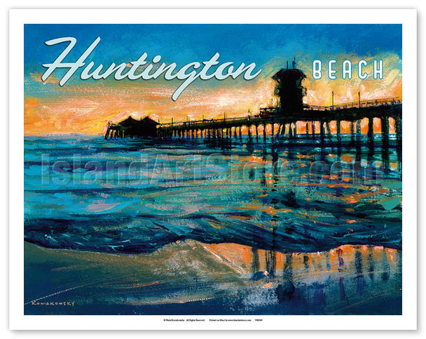 Huntington Beach, California - Pier at Sunset - Poster by Wade Koniakowsky
