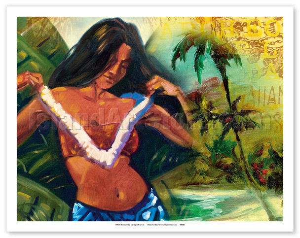 Angelica - Hawaiian Hula Dancer With Lei - Poster by Wade Koniakowsky
