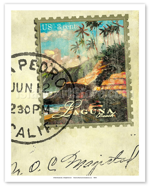Laguna Beach, California - Postage Stamp - Poster by Wade Koniakowsky