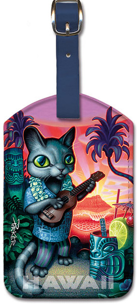 Tiki Cat - Hawaiian Leatherette Luggage Tag