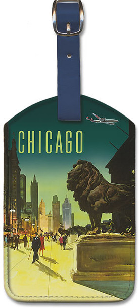 Chicago - Art Institute of Chicago Lion - Vintage Airline Travel - Leatherette Luggage Tag