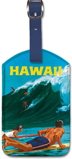 Hawaii - Big Wave Surfing at Waimea by Chas Allen - Leatherette Luggage Tag
