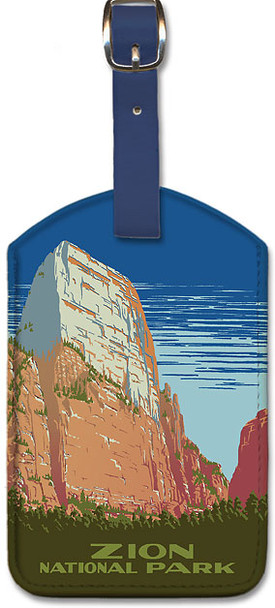 Zion National Park - Great White Throne Mountain - Ranger Naturalist Service Poster - Leatherette Luggage Tag