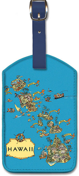 Hawaii - Vintage Pictorial Map c.1930's by Ruth Taylor White - Leatherette Luggage Tag