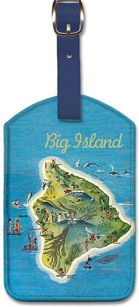 Big Island - The Island of Hawaii Vintage Pictorial Map c.1962 by Ray Lanterman - Leatherette Luggage Tag