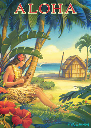 Aloha - Hawaii - Hula Dancer with Ukulele - Magnet