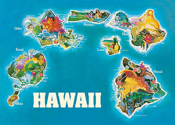 Pictorial Map of Hawaii - Magnet