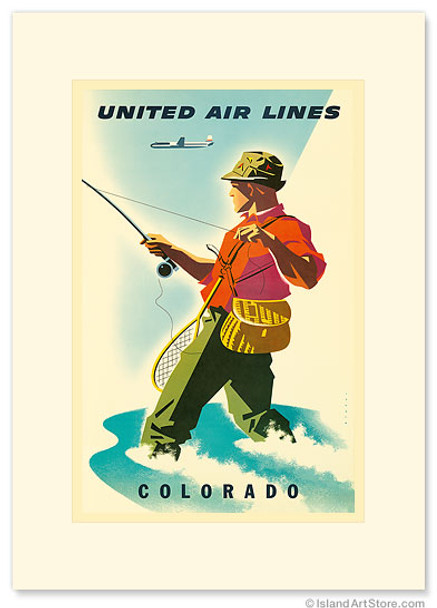 United Airlines - Colorado Fisherman - Premium Vintage Collectible Greeting Card United Airlines - Colorado Fisherman - Premium Vintage Collectible Greeting Card