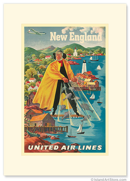 United Airlines - New England Fisherman - Premium Vintage Collectible Greeting Card United Airlines - New England Fisherman - Premium Vintage Collectible Greeting Card