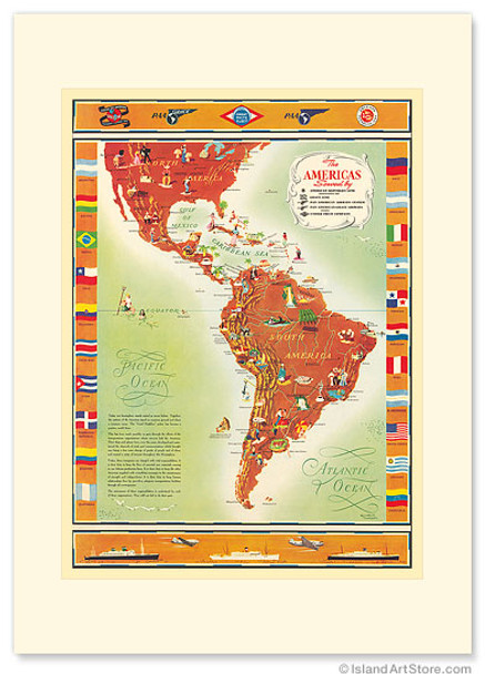 The Americas Served by, Pan American Air - Premium Vintage Collectible Greeting Card The Americas Served by, Pan American Air - Premium Vintage Collectible Greeting Card