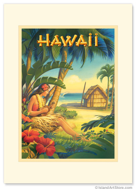 Hawaii - Hula Dancer with Ukulele - Premium Vintage Collectible Greeting Card Hawaii - Hula Dancer with Ukulele - Premium Vintage Collectible Greeting Card
