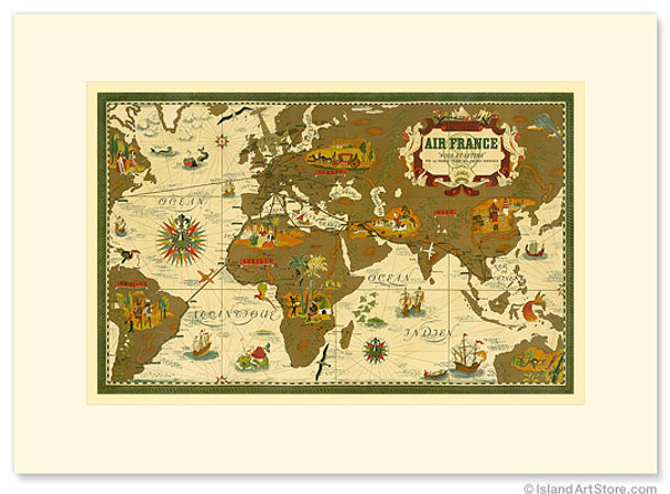 Aviation World Map - Premium Vintage Collectible Greeting Card Aviation World Map - Premium Vintage Collectible Greeting Card