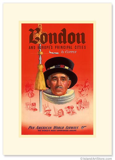 London by Clipper - Beefeater Yeomen of the Guard - Vintage Airline Travel Poster - Premium Vintage Collectible Greeting Card