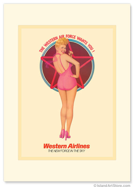 The Western Air Force Wants You - Pin Up Girl - Western Airlines - Premium Vintage Collectible Greeting Card