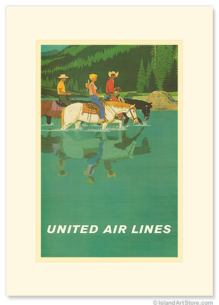United Air Lines: Horse Back Riders - Premium Vintage Collectible Greeting Card United Air Lines: Horse Back Riders - Premium Vintage Collectible Greeting Card