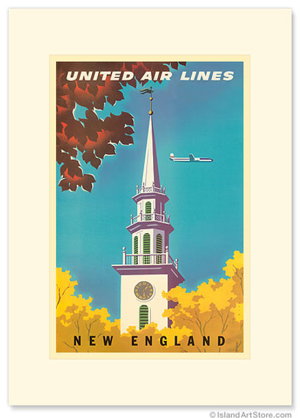 United Air Lines: New England - Premium Vintage Collectible Greeting Card United Air Lines: New England - Premium Vintage Collectible Greeting Card
