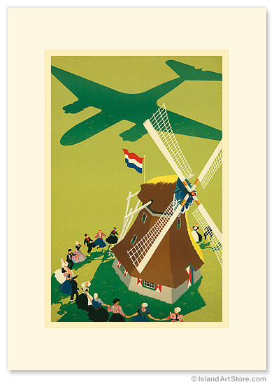 KLM Royal Dutch Airlines: Holland Windmill by Paul Brillens - Premium Vintage Collectible Greeting Card