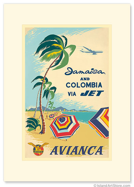 Jamaica & Columbia via Jet Travel Avianca - Premium Vintage Collectible Greeting Card Jamaica & Columbia via Jet Travel Avianca - Premium Vintage Collectible Greeting Card