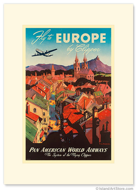 Pan American: Fly to Europe by Clipper - Premium Vintage Collectible Greeting Card Pan American: Fly to Europe by Clipper - Premium Vintage Collectible Greeting Card