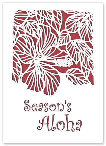 Season's Aloha Big Hibiscus by Pacifica Collection - Laser Cut Holiday Greeting Card