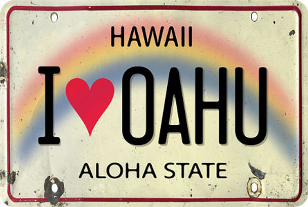 I Heart Oahu License Plate - Hawaiian Vintage Postcard I Heart Oahu License Plate - Hawaiian Vintage Postcard