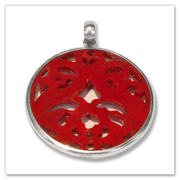 Red Resin & Sterling Silver Pendant - Island Jewerly