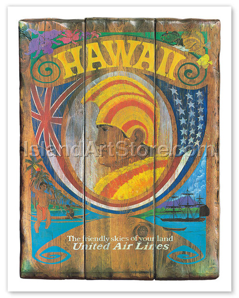 United Air Lines: Hawaii - Wood Panel Sign - Vintage Hawaiian Airline Travel Poster