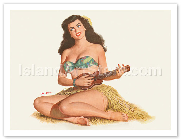 Pin Up Girl Playing Ukelele - Poster by Al Moore