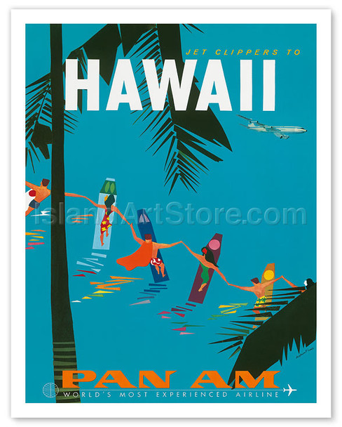 Pan American, Hawaii - Surfers Holding Hands - Poster by Aaron Fine
