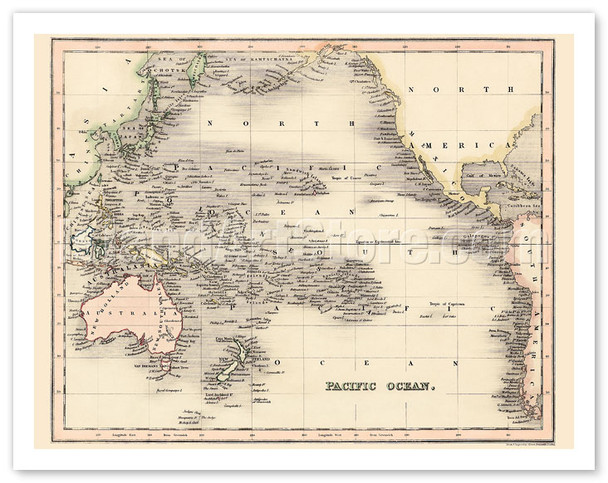 Pacific Ocean Vintage Map - Polinesia, Australia, New Zealand & Hawaii - Dower's General Atlas of the Earth - Poster by John Dower