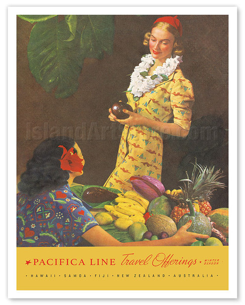 Travel Offerings - Winter Season - Hawaii, Samoa, Fiji, Australia, New Zealand - c. 1938 - Vintage Ocean Liner Travel Poster