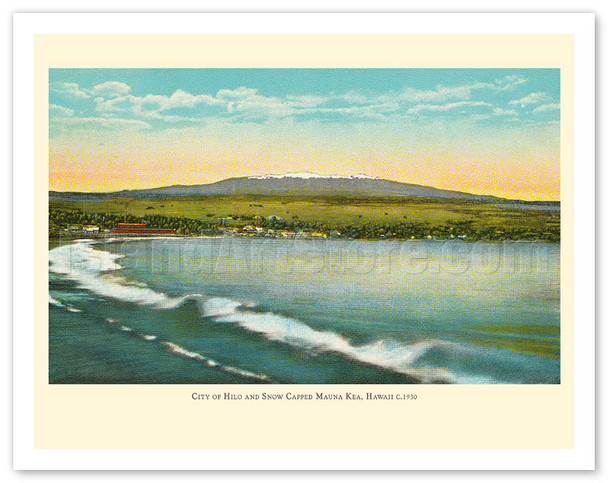Hilo, Hawaii - Snow Capped Mauna Kea - Big Island - c. 1930 - Vintage Photo-Illustration