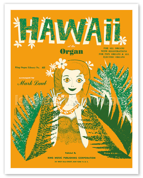 Hawaii at the Organ - Arranged by Mark Laub - c. 1960 - Vintage Music Sheet Cover