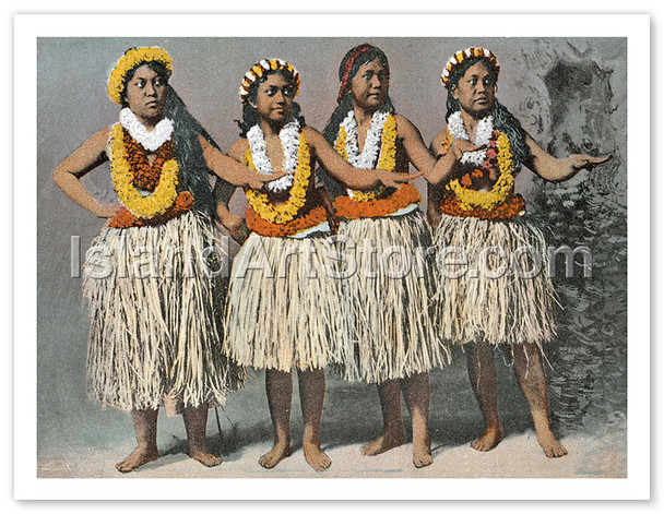 Hawaiian Hula Dancers - Vintage Hand-colored Photo Postcard