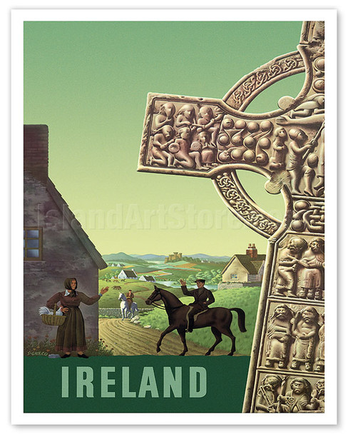 Ireland - Celtic Cross - c. 1950's - Poster by Simon Greco