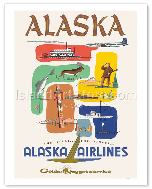 Alaska Airlines: Alaska - Golden Nugget Service - Vintage Airline Travel Poster
