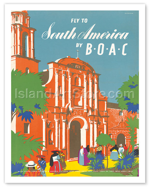 British Overseas Airways Corporation: Fly to South America by BOAC - Poster by E.O. Seymour