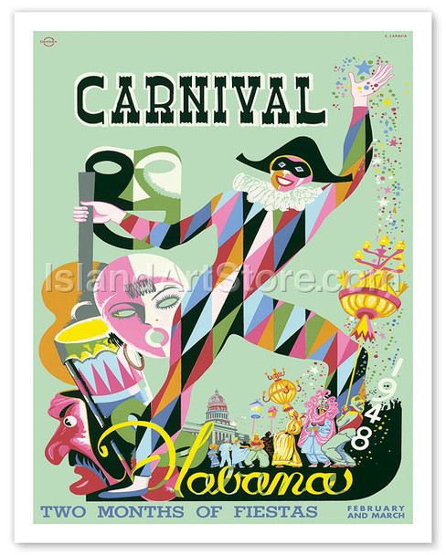 Cuba, Havana Carnival 1948 - Two Months of Fiestas - Poster by Enrique Caravia Montenegro