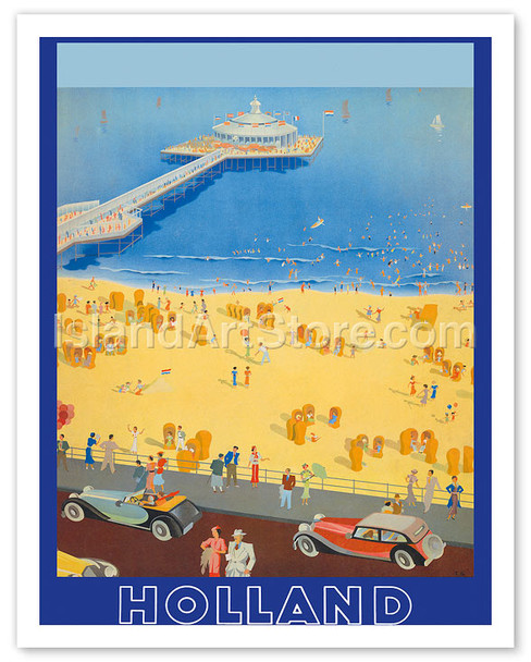 Holland Beach, Scheveningen Pier - Vintage Travel Poster