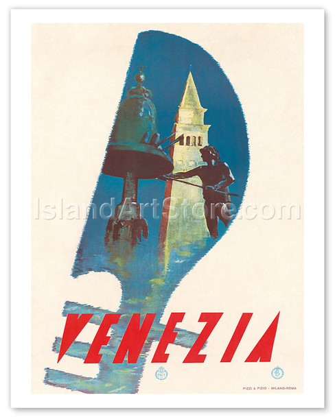 Venezia - Venice Gondolier, Italy - Vintage Travel Poster