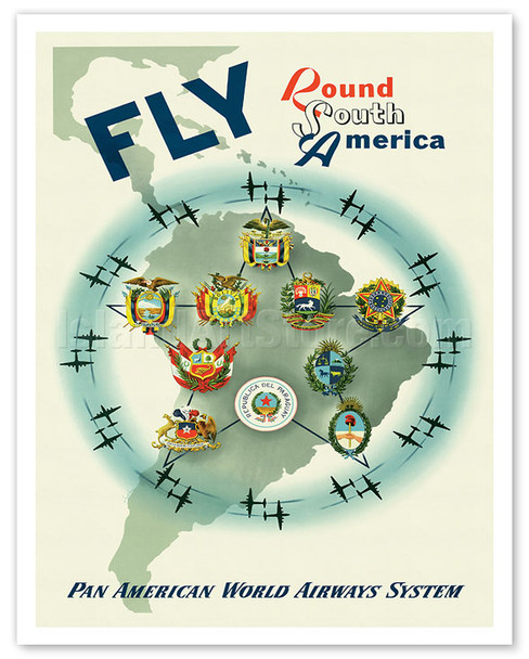 Fly Round South America - Pan American World Airways System - c. 1950's - Poster by Constantin Alajálov