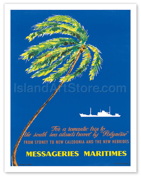 Messageries Maritimes - Palm & Ship - Poster by Charles Maurice Perrot