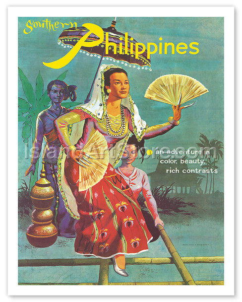 Southern Philippines: An Adventure in Color, Beauty, Rich Contrasts - Vintage Travel Poster