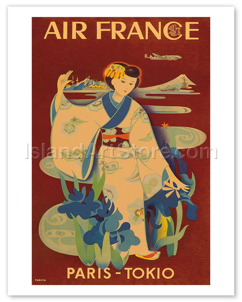 Aviation - Paris Tokyo, Geisha, Mt. Fuji - Poster by Yasse Tabuchi
